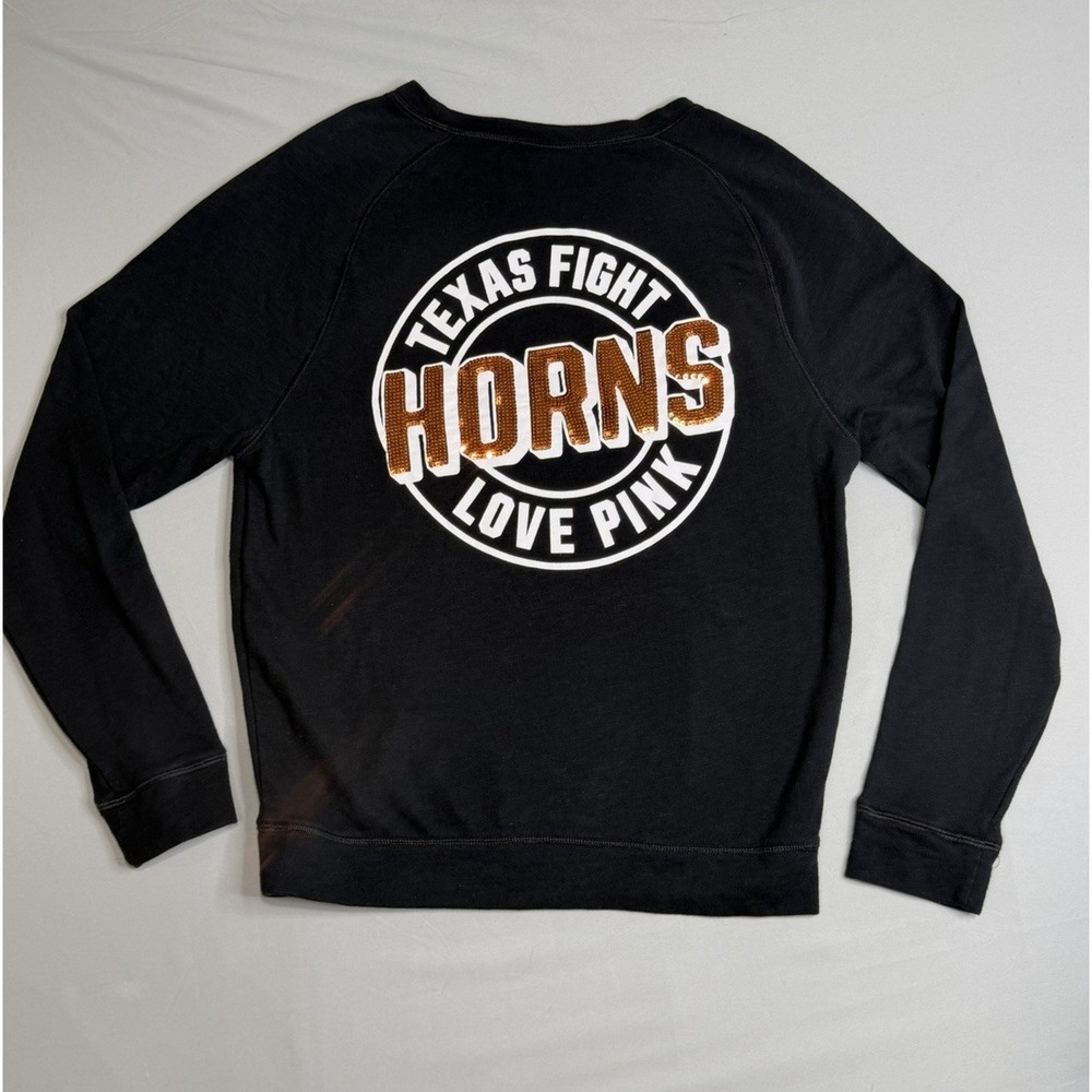 PINK Victoria's Secret Texas Longhorn M Sequin Long sleeve Black UT Austin Knit